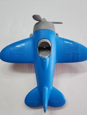 Green Toys 9” Blue Airplane with Propeller Wheels 100% Recycled Plastic Toy USA